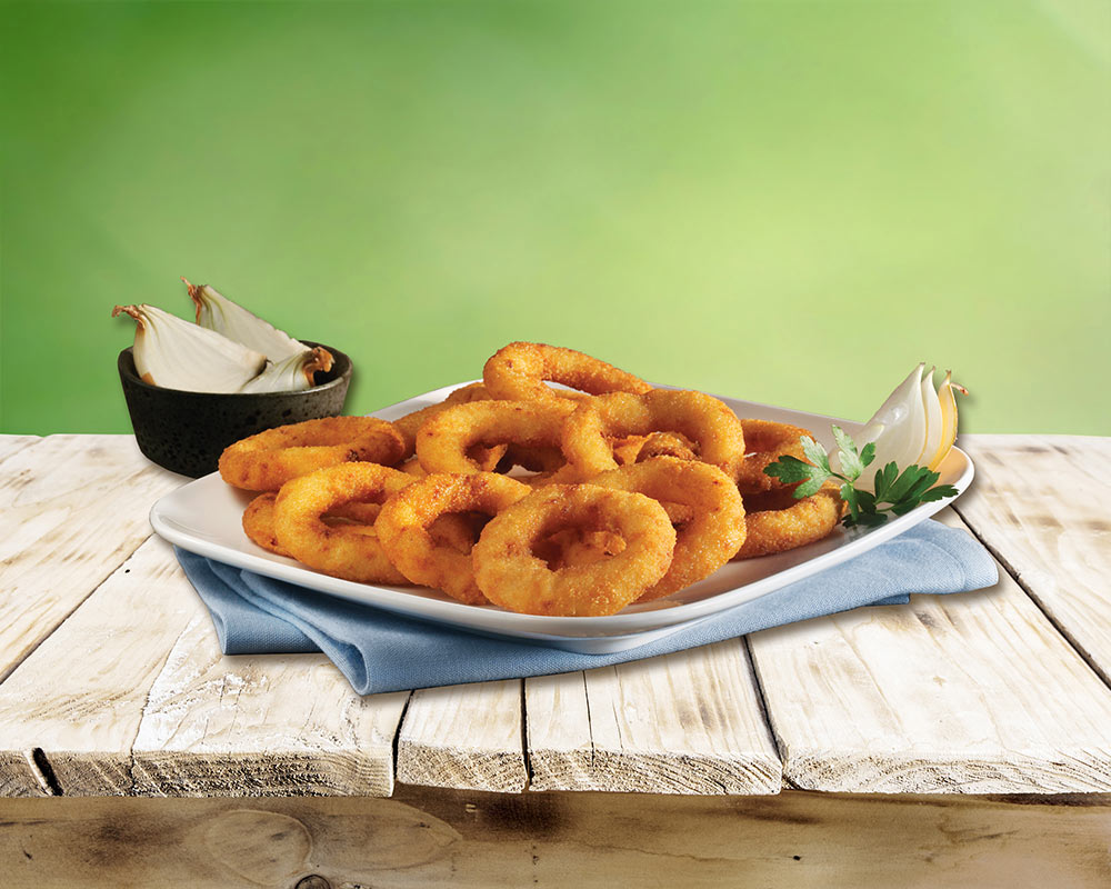 Crispy breaded rings made from small pieces of fresh onions.
